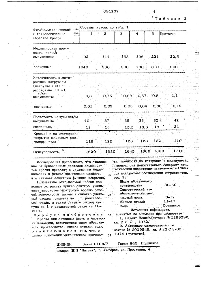 Краска для литейных форм (патент 691237)