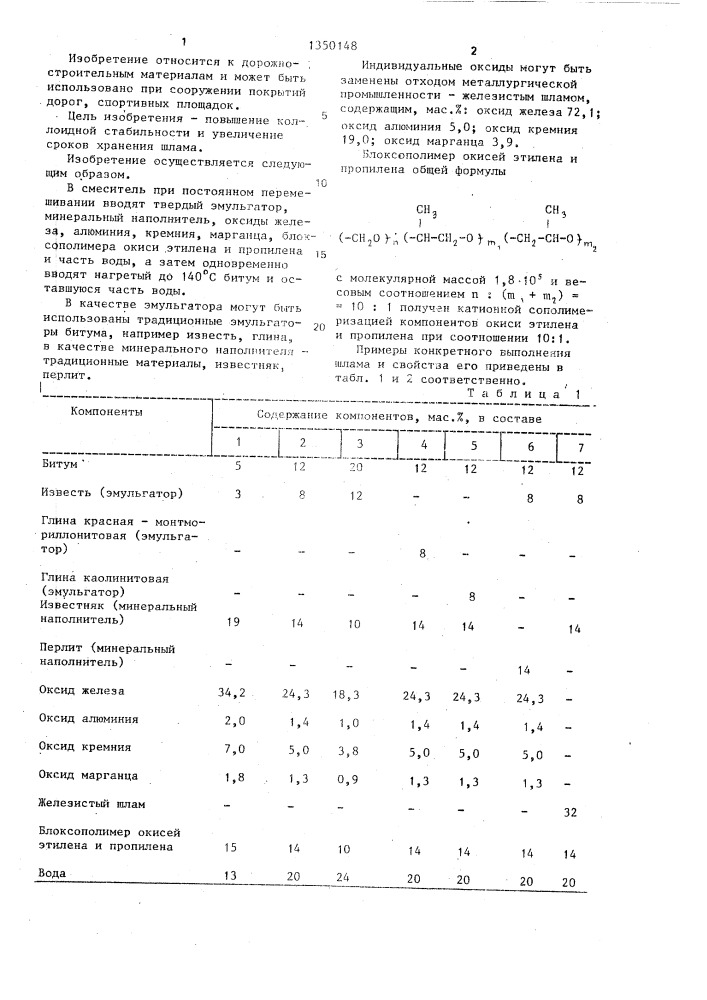 Битумный шлам (патент 1350148)