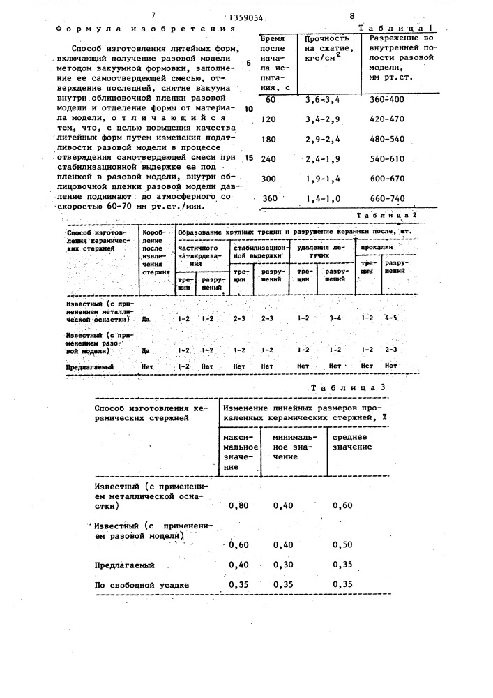 Способ изготовления литейных форм (патент 1359054)