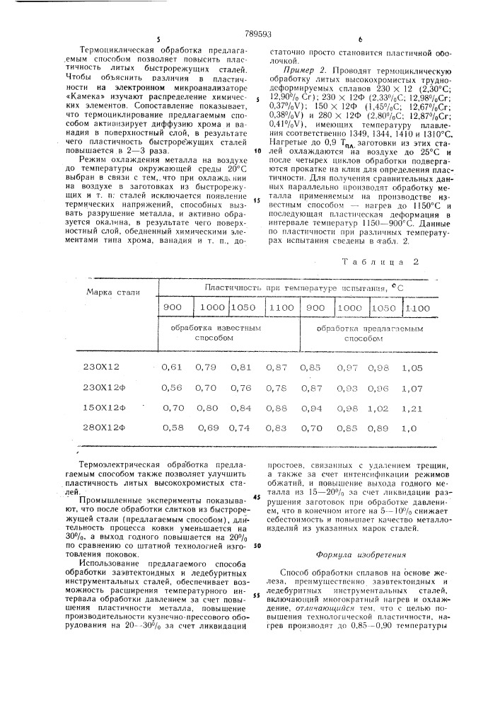 Способ обработки сплавов на основе железа (патент 789593)