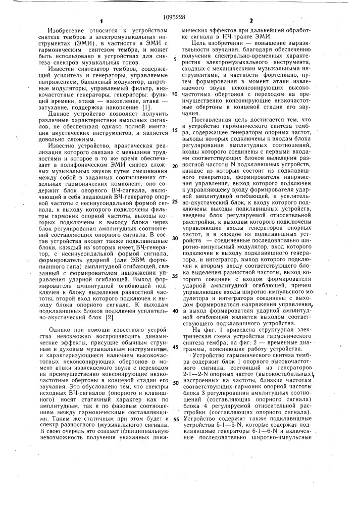 Устройство гармонического синтеза тембра (патент 1095228)