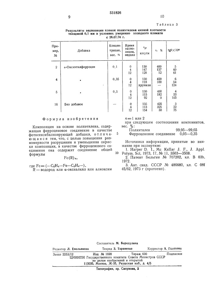 Композиция на основе полиэтилена (патент 531826)
