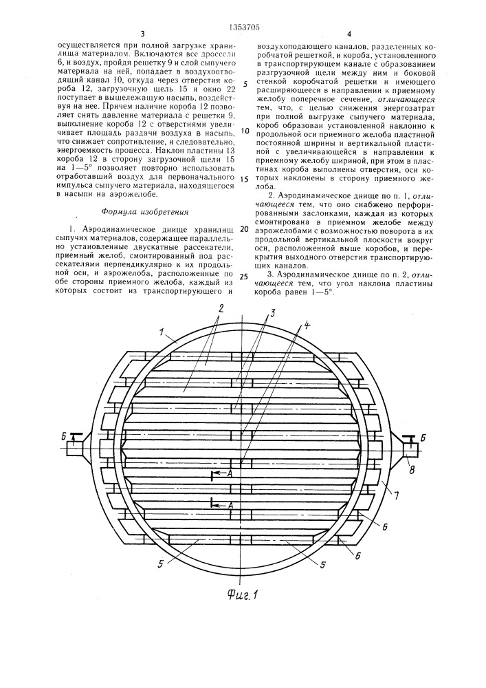 Аэродинамическое днище хранилищ сыпучих материалов (патент 1353705)