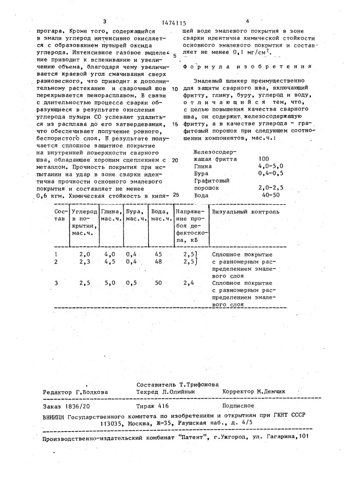 Эмалевый шликер (патент 1474115)