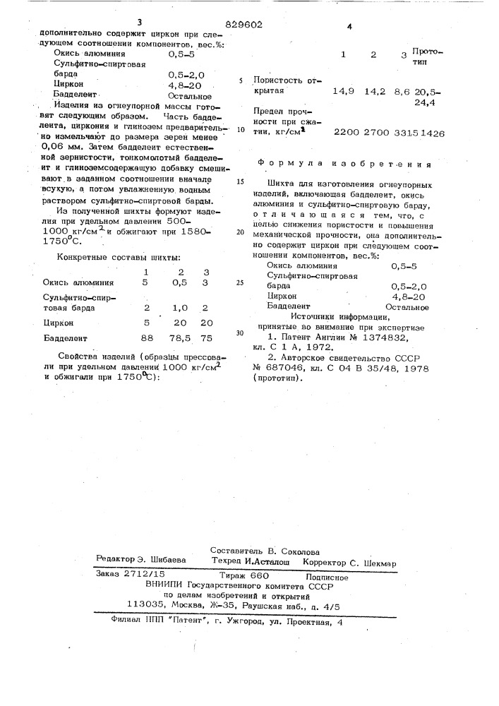 Шихта для изготовления огнеупорныхизделий (патент 829602)