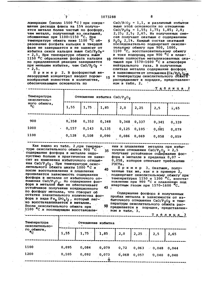 Способ прямого получения железа из фосфористых железных руд (патент 1073288)
