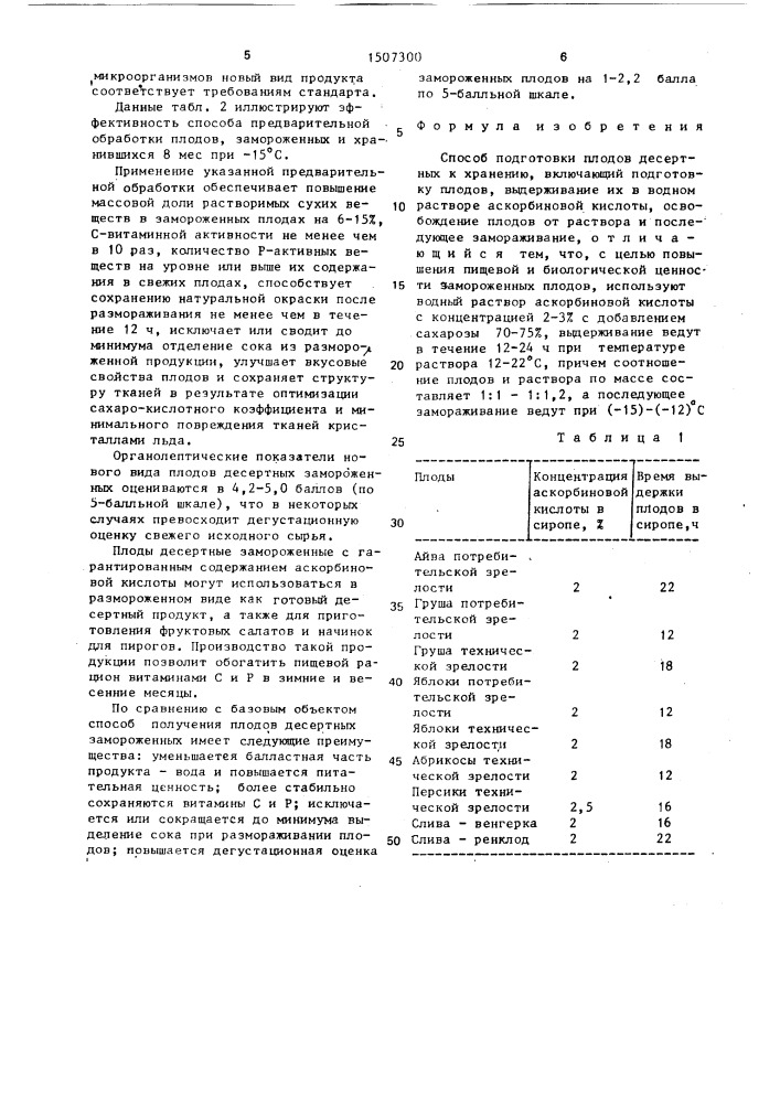 Способ подготовки плодов десертных к хранению (патент 1507300)