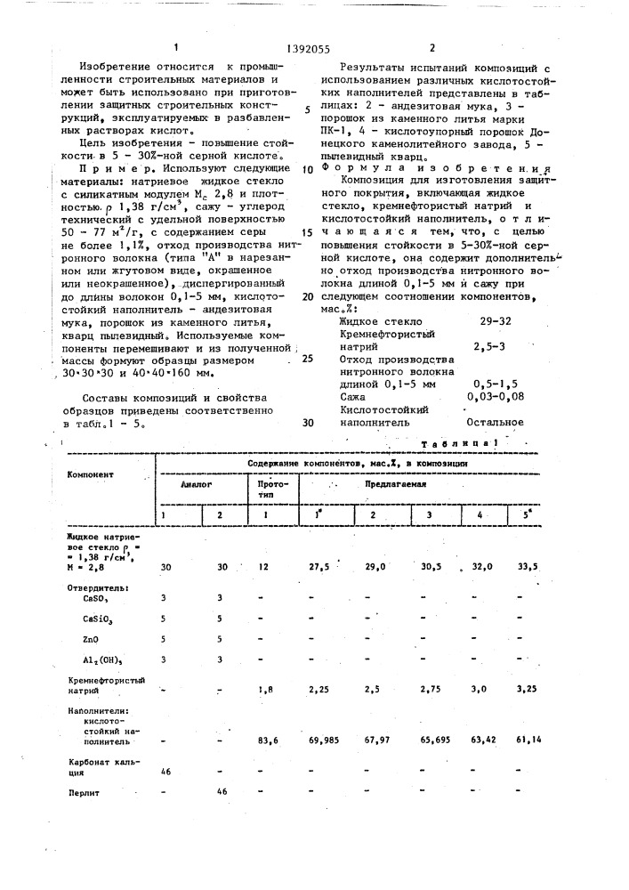 Композиция для изготовления защитного покрытия (патент 1392055)