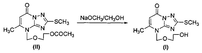 4-(2-гидроксиэтокси)метил)-5-метил-2-метилмеркапто-1,2,4-триазоло[1,5-a]пиримидин-7(4н)-он - вещество, обладающее противовирусным действием, способ его получения и применение против возбудителя лихорадки западного нила (патент 2537295)