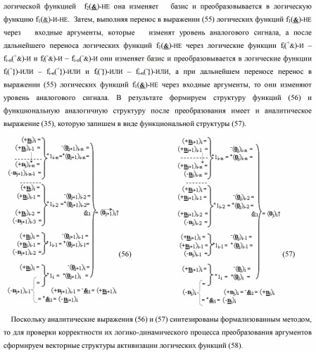 Способ формирования преобразованных аргументов аналоговых сигналов (0j)i и (0j+1)i сквозного параллельного переноса f(  ) для преобразования позиционно-знаковых аргументов аналоговых сигналов &#177;[nj]f(+/-) в условной &quot;i&quot; зоне минимизации и функциональная структура для его реализации (варианты) (патент 2420868)