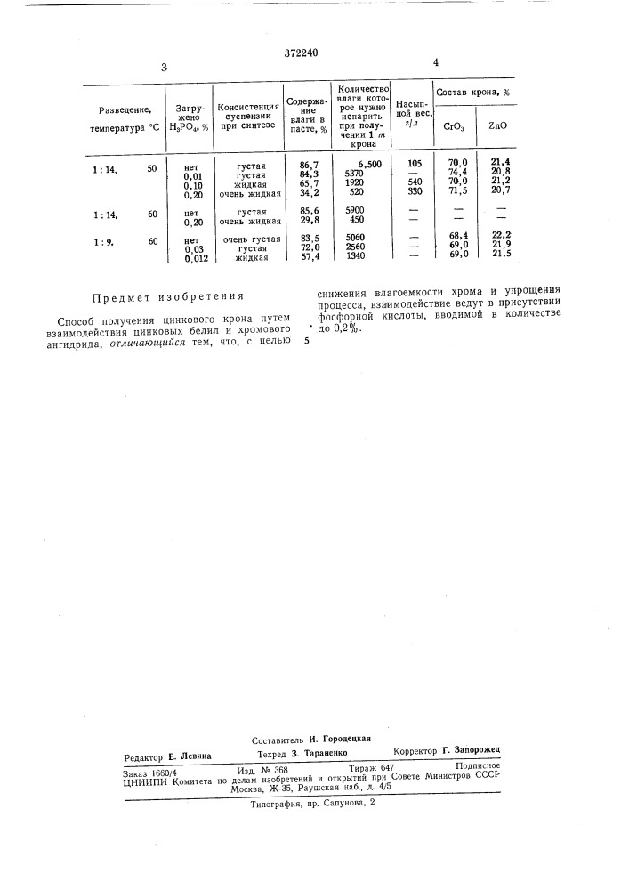 Способ получения цинкового хрома (патент 372240)