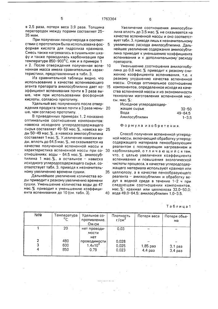 Способ получения вспененной углеродной массы (патент 1763364)