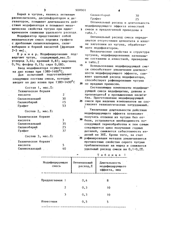 Смесь для модифицирования чугуна (патент 908901)