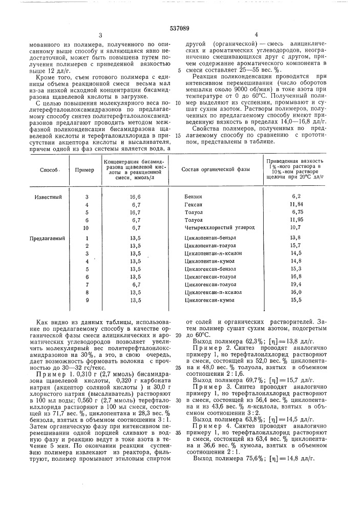 Способ получения политерефталоилоксамидразонов (патент 537089)