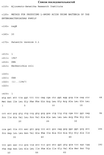 Способ получения l-аминокислот с использованием бактерии, принадлежащей к роду escherichia (патент 2312893)