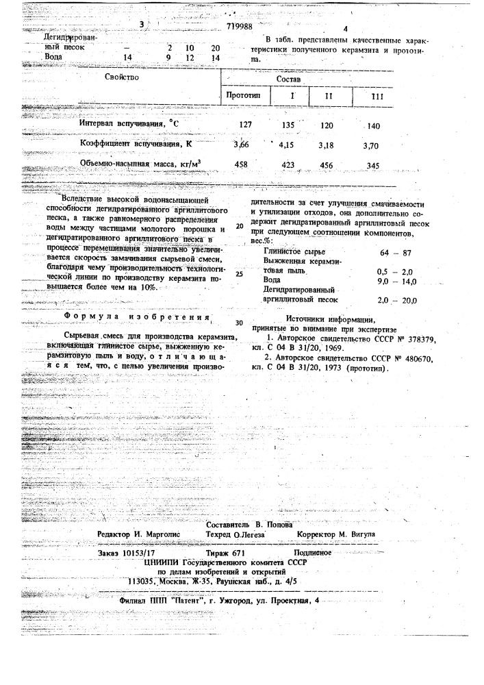 Сырьевая смесь для производства керамзита (патент 719988)