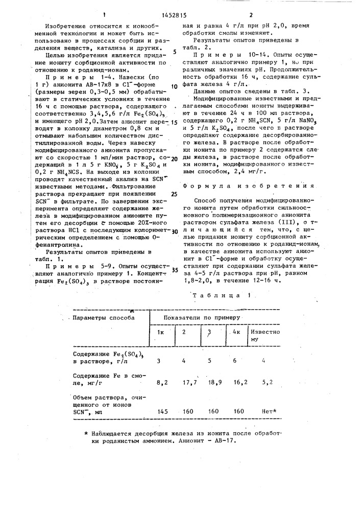 Способ получения модифицированного ионита (патент 1452815)