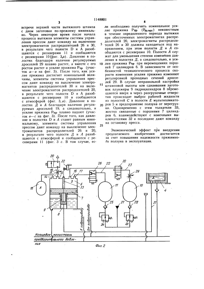 Прижимной ползун кривошипного пресса двойного действия (патент 1148801)