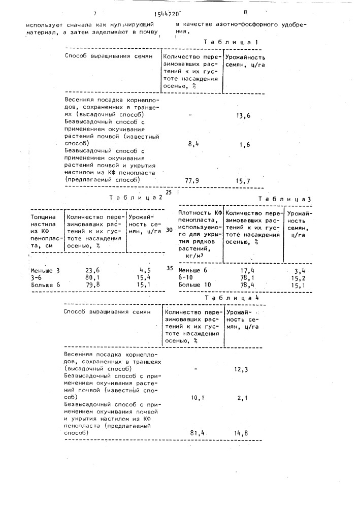 Способ безвысадочного выращивания семян корнеплодов (патент 1544220)