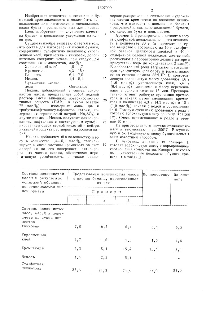Состав для изготовления писчей бумаги (патент 1307000)