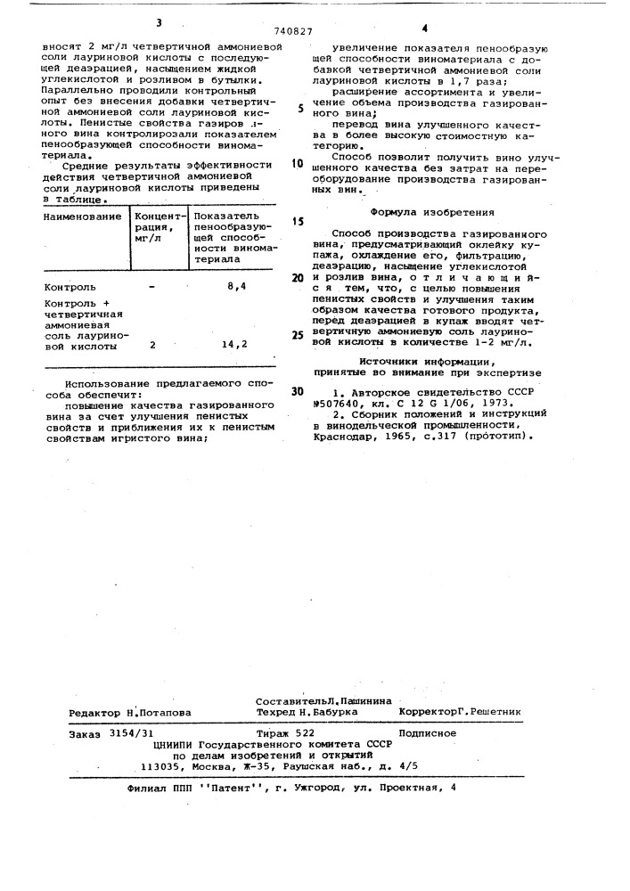Способ производства газированного вина (патент 740827)