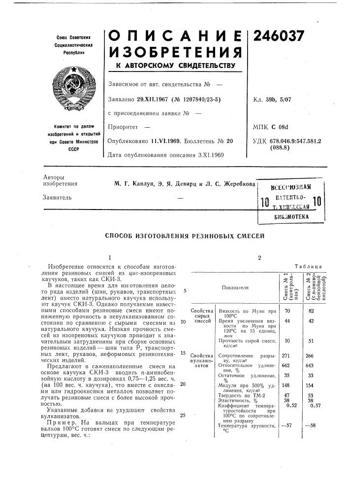 Способ изготовления резиновых смесей (патент 246037)