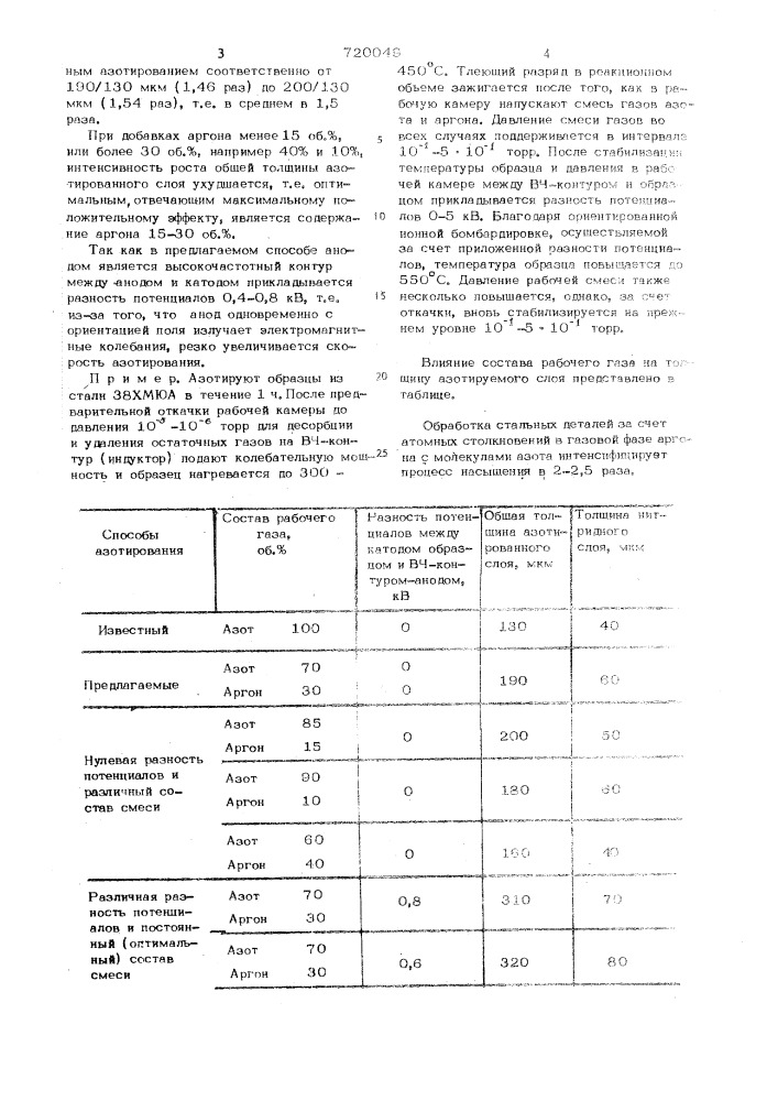 Газообразная среда для ионного азотирования стальных деталей (патент 720049)