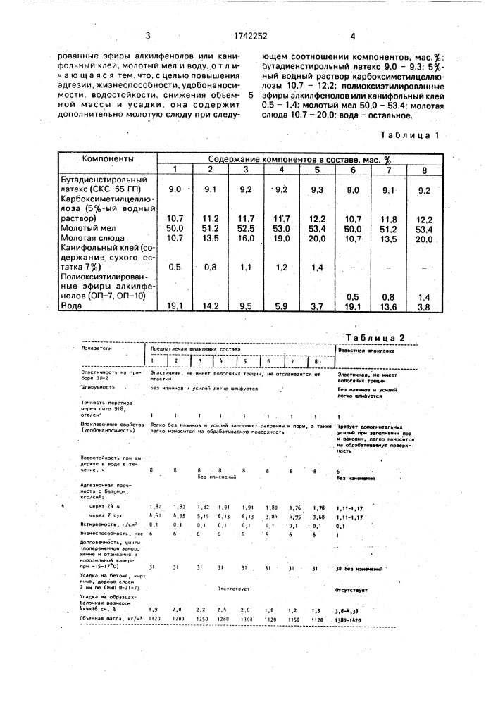 Шпаклевка (патент 1742252)