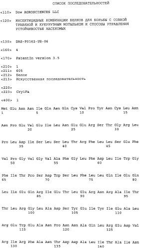Инсектицидные комбинации белков для борьбы с совкой травяной и кукурузным мотыльком и способы управления устойчивостью насекомых (патент 2577141)