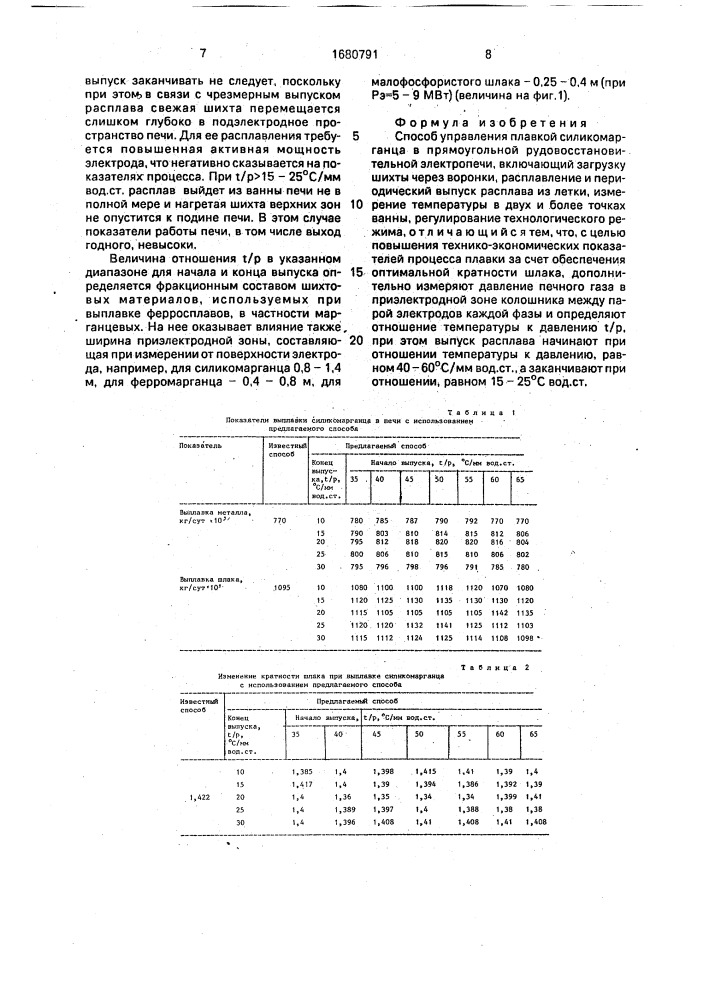 Способ управления плавкой силикомарганца в прямоугольной рудовосстановительной электропечи (патент 1680791)