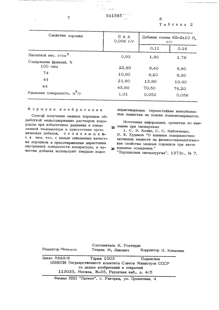 Способ получения медных порошков (патент 541585)
