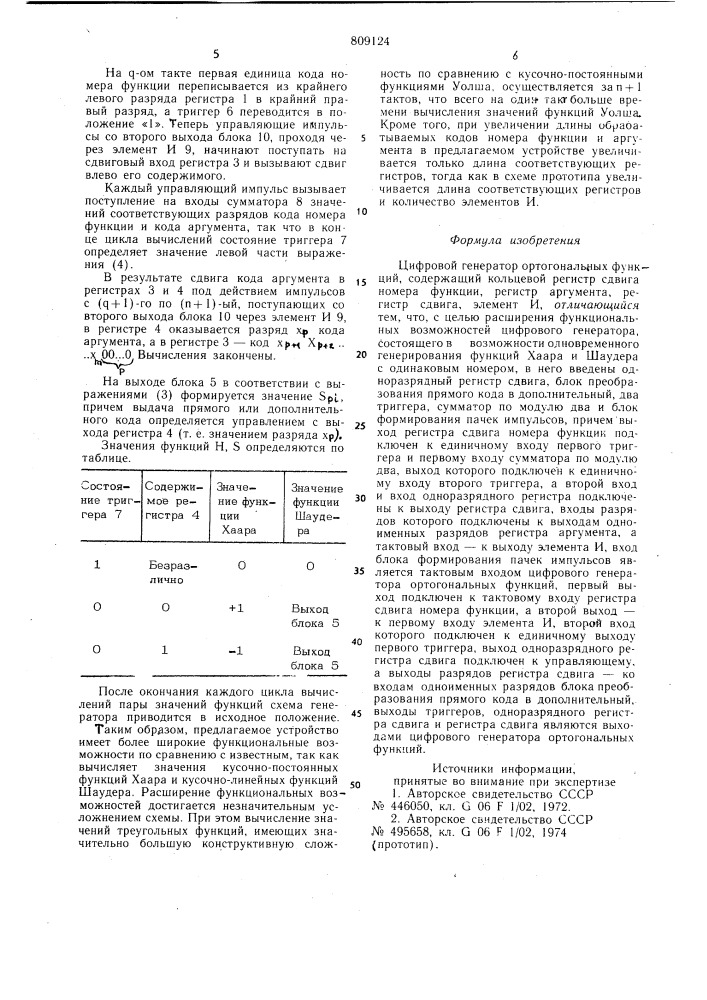 Цифровой генератор ортогональныхфункций (патент 809124)