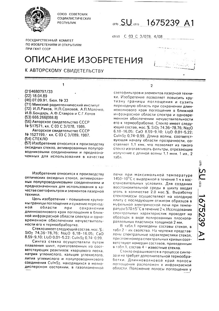 Стекло (патент 1675239)