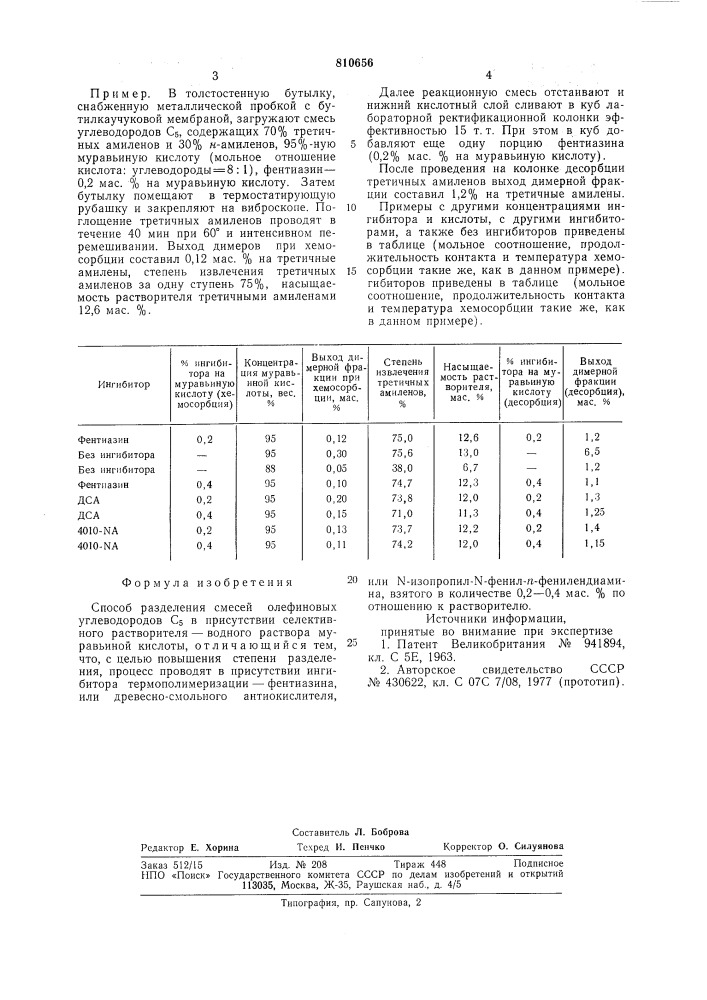 Способ разделения смесей олефи-новых углеводородов c (патент 810656)