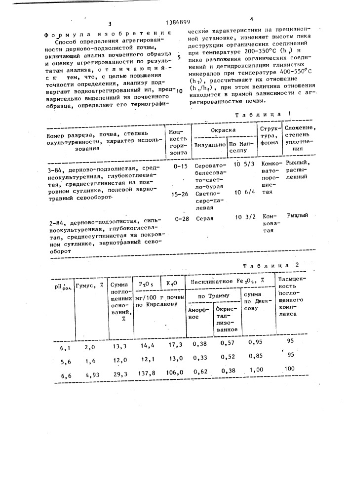 Способ определения агрегированности дерново-подзолистой почвы (патент 1386899)
