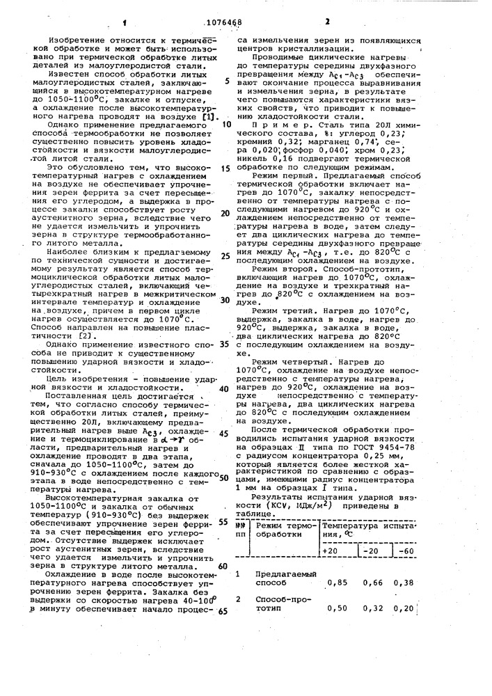 Способ термической обработки литых сталей (патент 1076468)