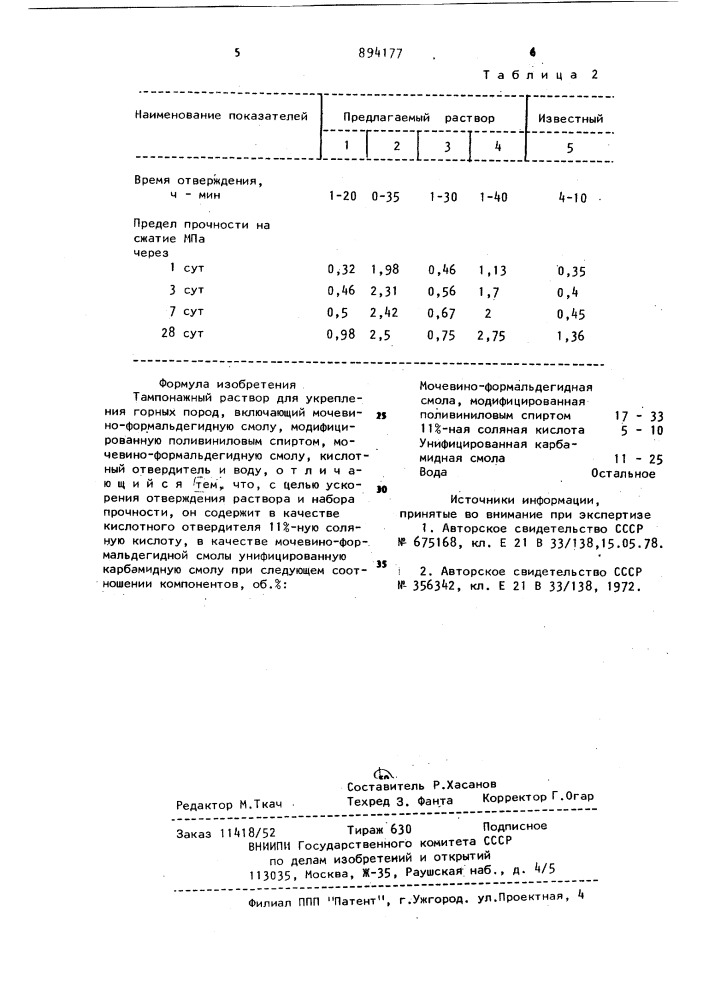 Тампонажный раствор (патент 894177)