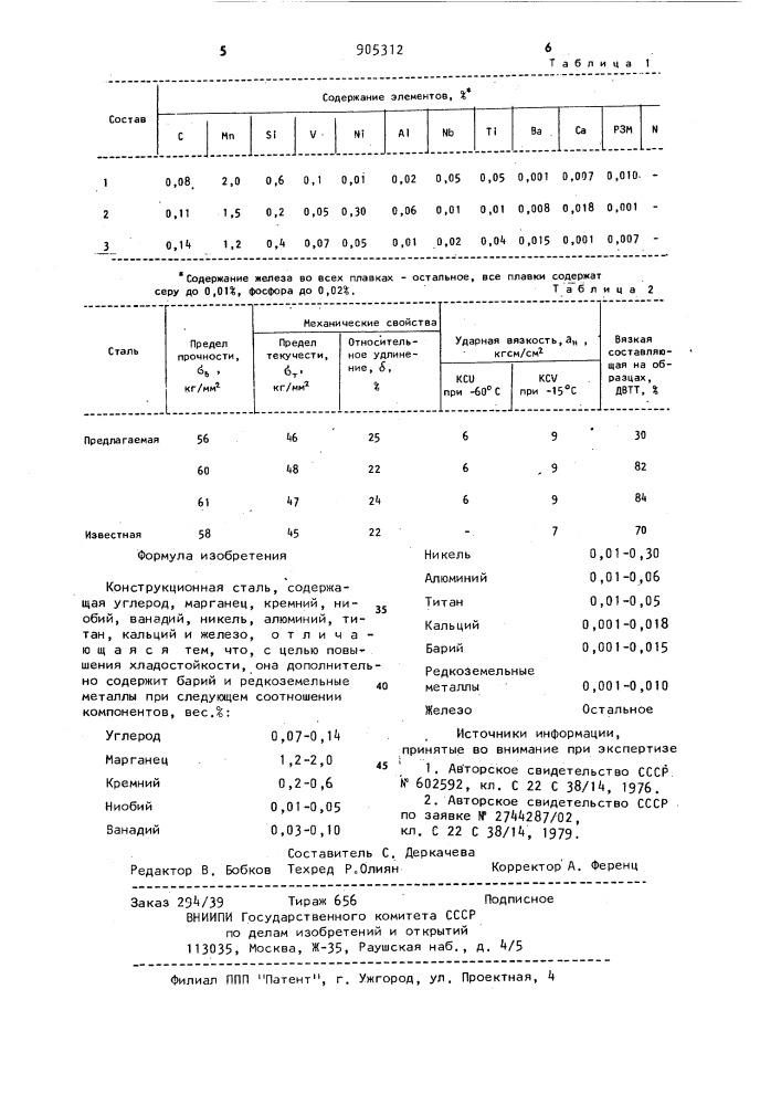 Конструкционная сталь (патент 905312)