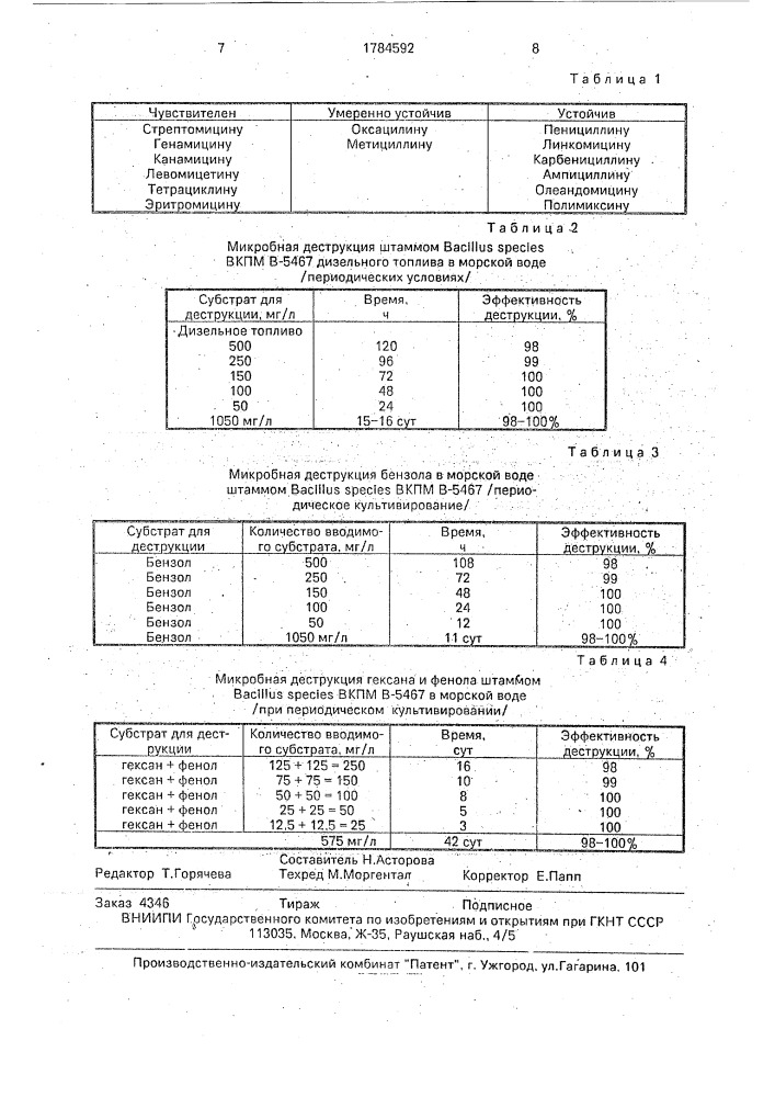 Штамм бактерий bacillus species - деструктор нефтепродуктов и фенолсодержащих соединений (патент 1784592)