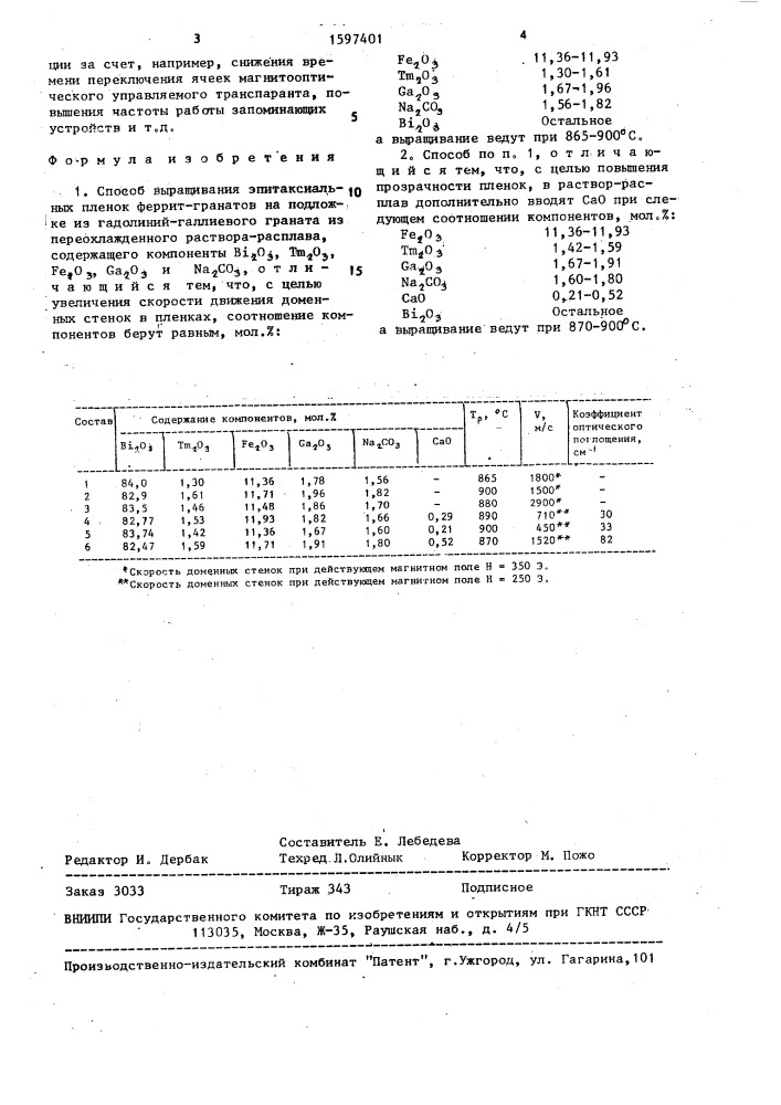 Способ выращивания эпитаксиальных пленок феррит-гранатов (патент 1597401)