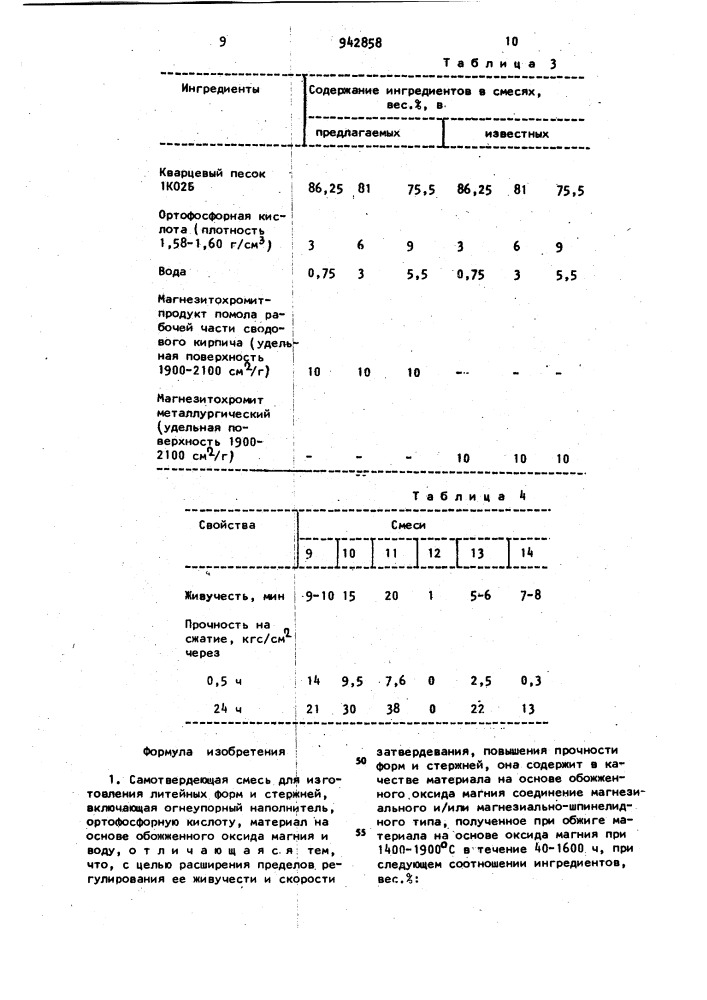 Самотвердеющая смесь для изготовления литейных форм и стержней (патент 942858)