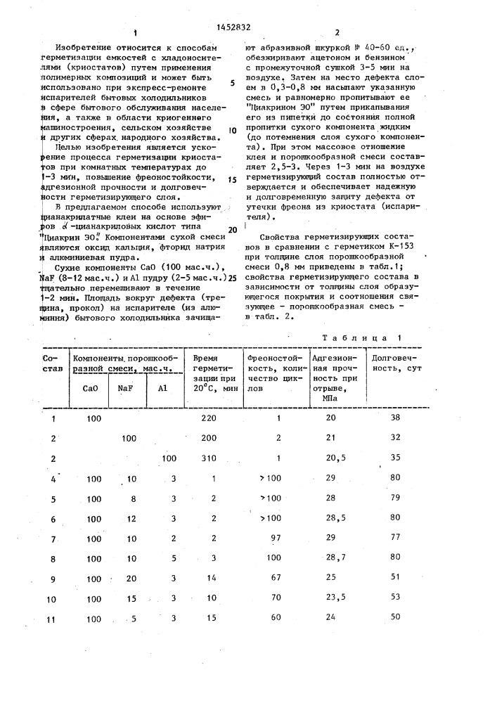 Способ экспресс-герметизации дефектов криостатов (патент 1452832)