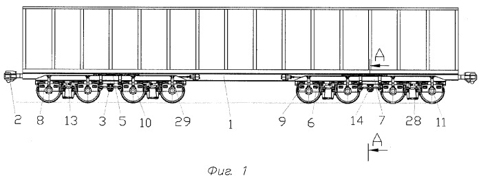Восьмиосное железнодорожное транспортное средство (патент 2289528)
