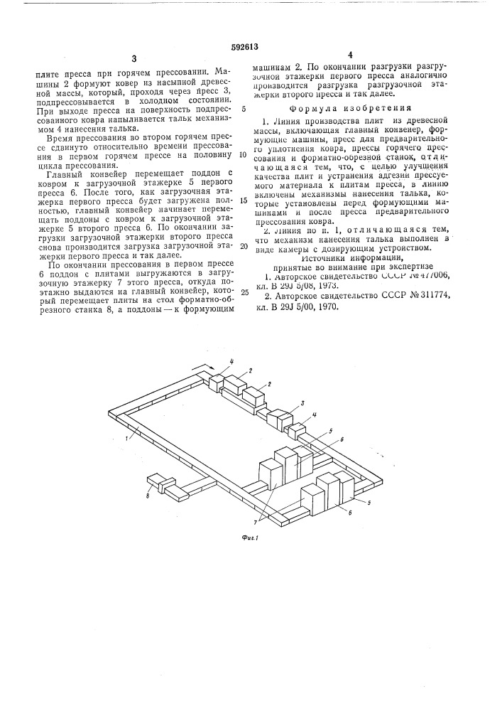 Линия производства плит из древесной массы (патент 592613)