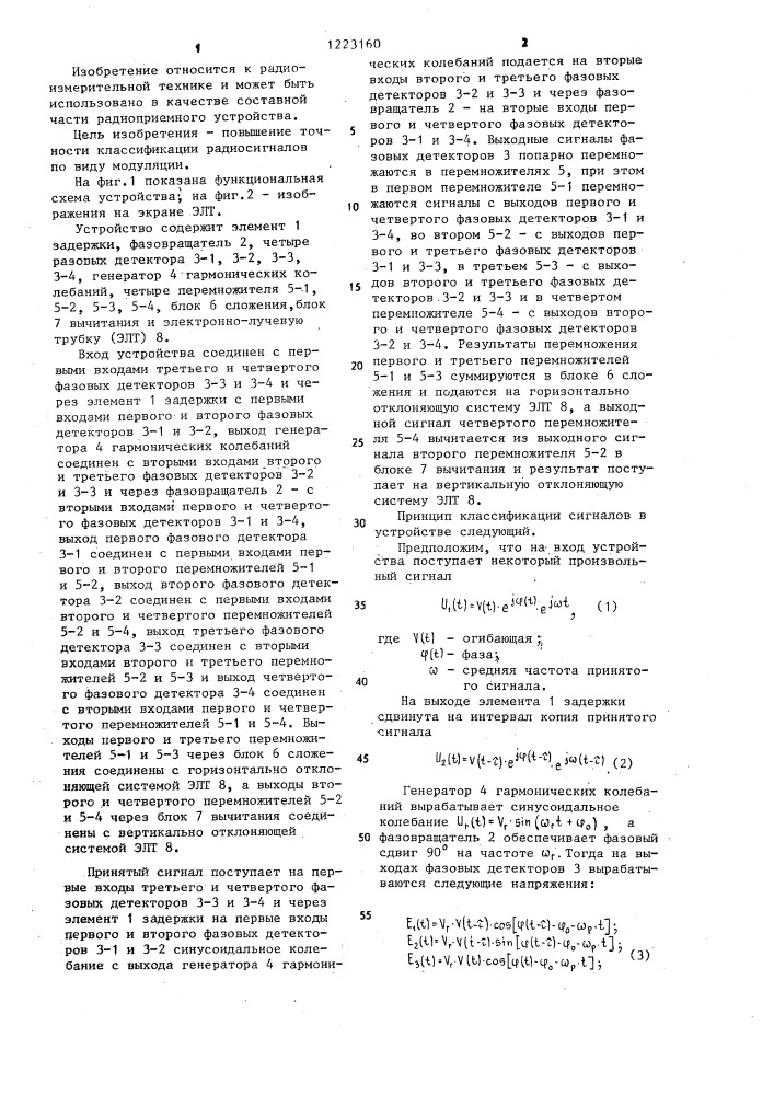 Устройство для определения класса радиосигналов (патент 1223160)