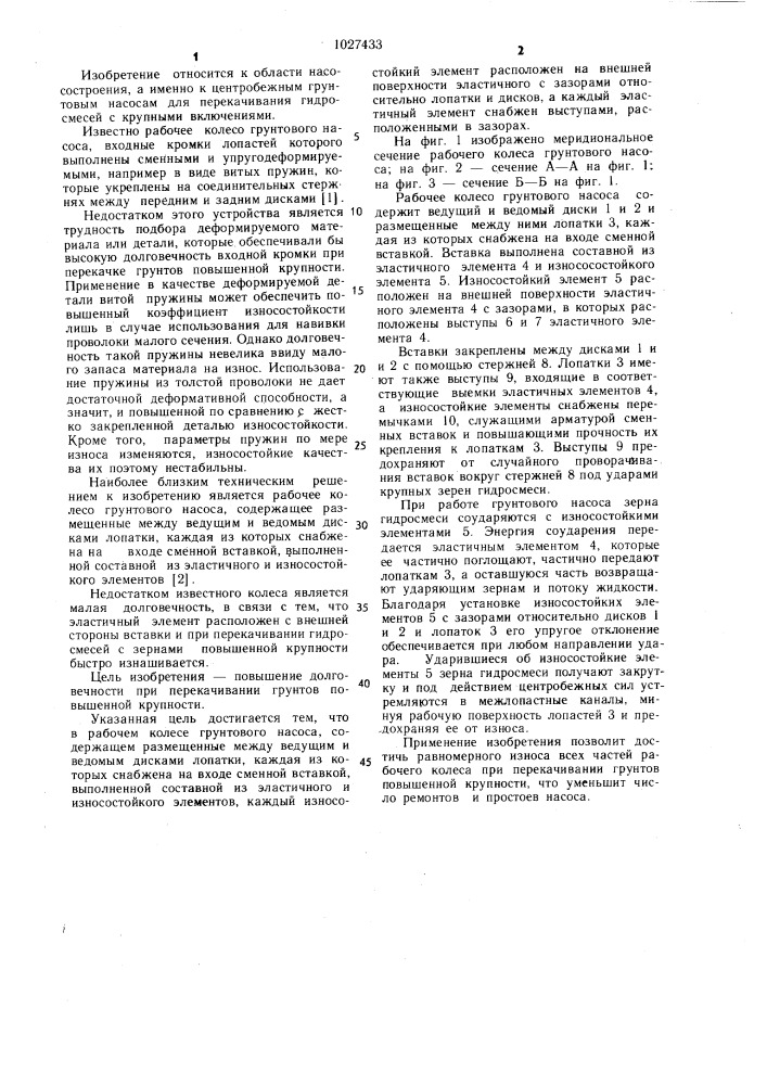 Рабочее колесо грунтового насоса (патент 1027433)