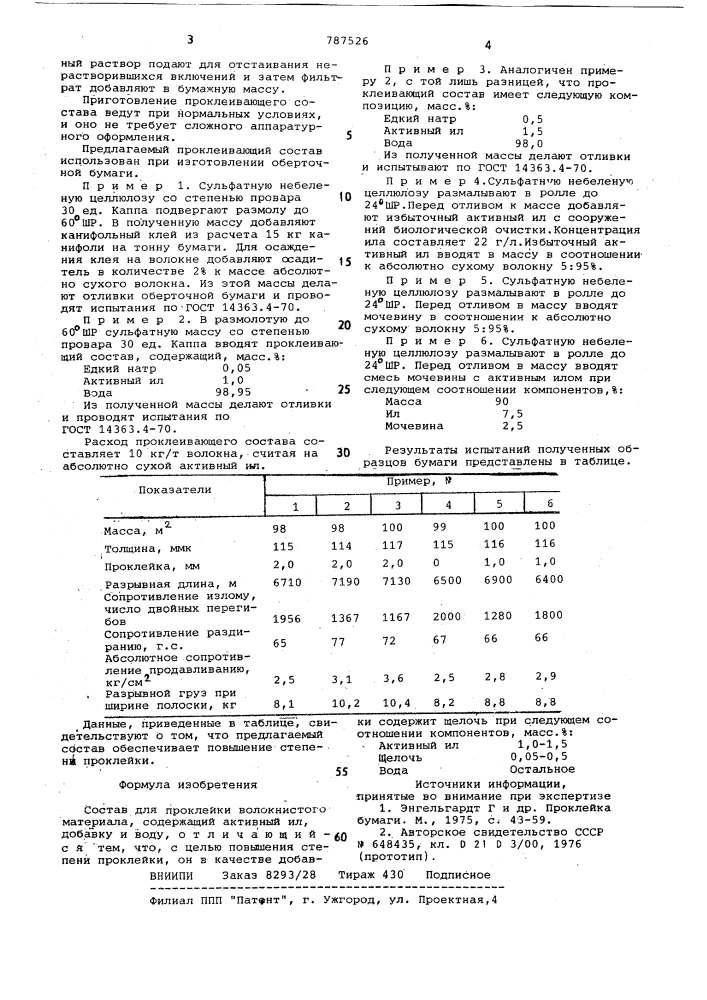 Состав для проклейки волокнистого материала (патент 787526)