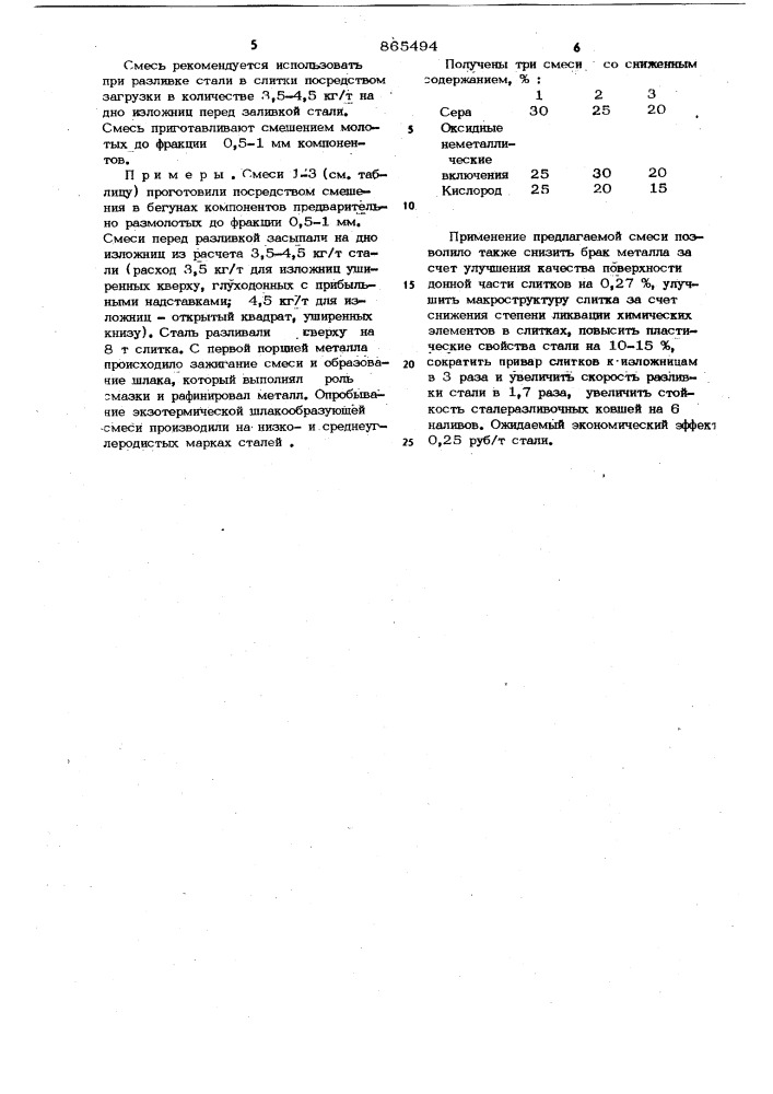 Экзотермическая шлакообразующая смесь (патент 865494)