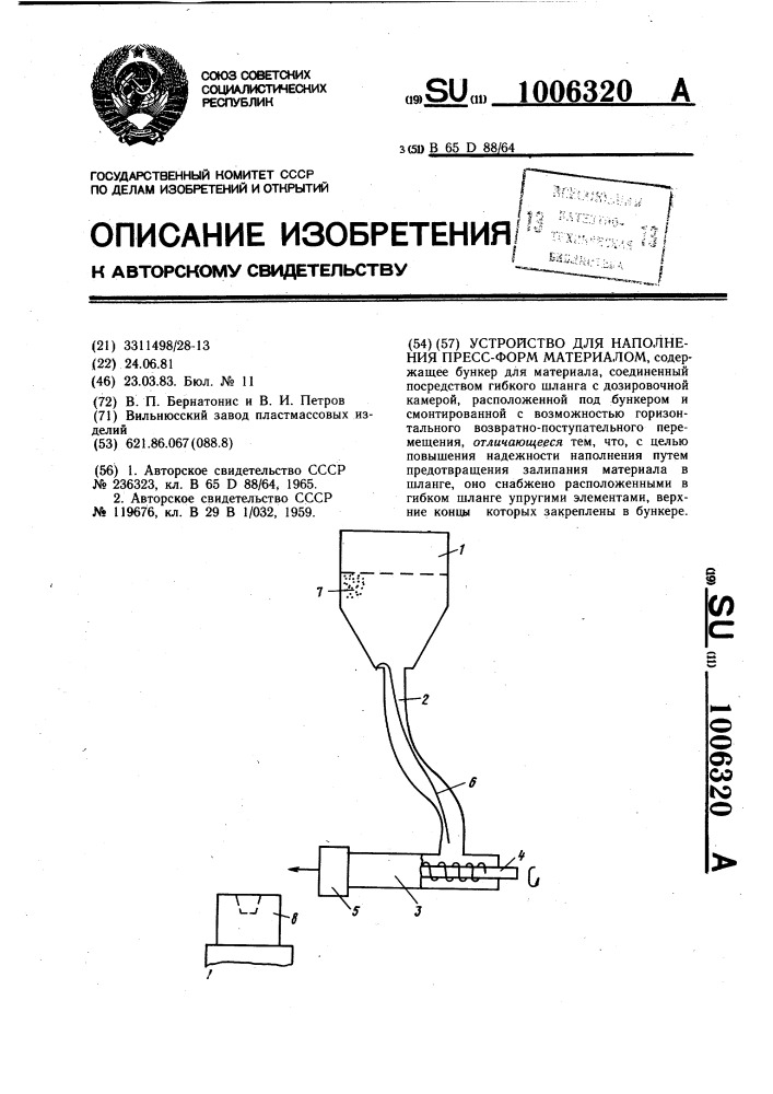 Устройство для наполнения прессформ материалом (патент 1006320)