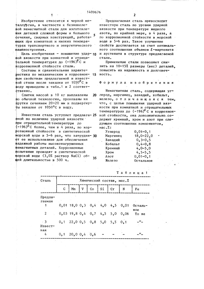 Немагнитная сталь (патент 1409676)